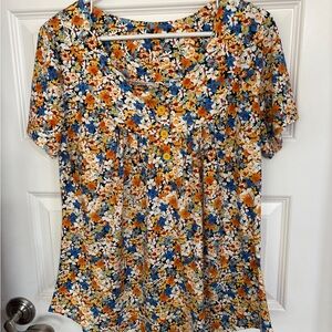 Source Unknown Smocked Orange and Blue Blouse
